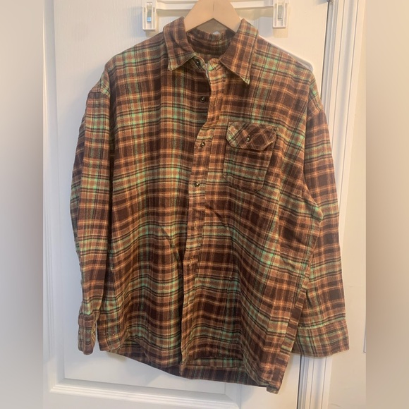 BDG Urban Outfitters Dani Oversized Brown Plaid Flannel Button Up Shirt XL - Picture 2 of 3